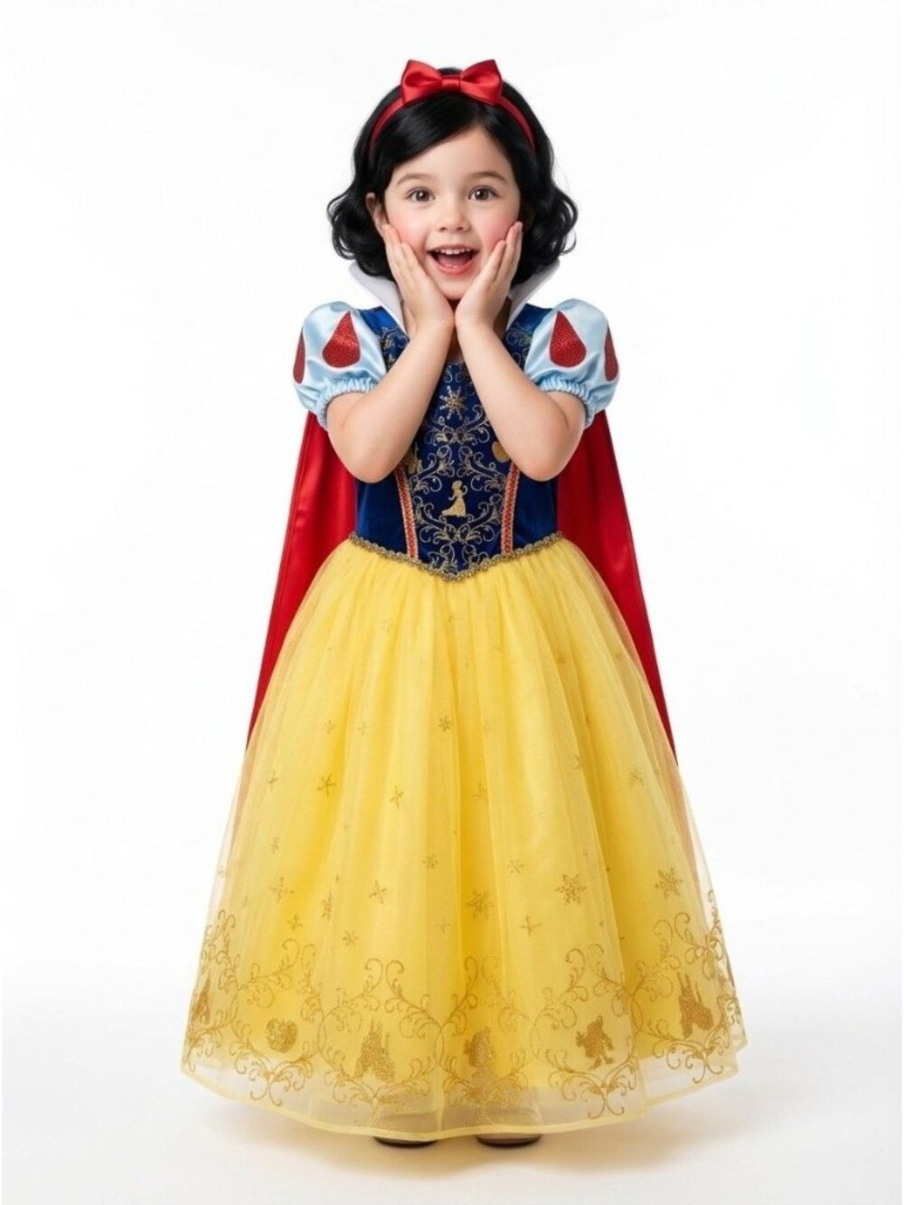Girls Snow White Princess Costume Dress Blue Yellow Velvet Tulle Birthday Party - Picture 2 of 3